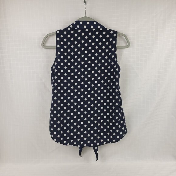Ann Taylor Petite XSP Navy Blue White Polka Dot Sleeveless Blouse Top NWT Womens - Picture 9 of 13